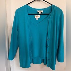 Talbots Teal Two-Piece V-Neck Sweater & Cardigan Set